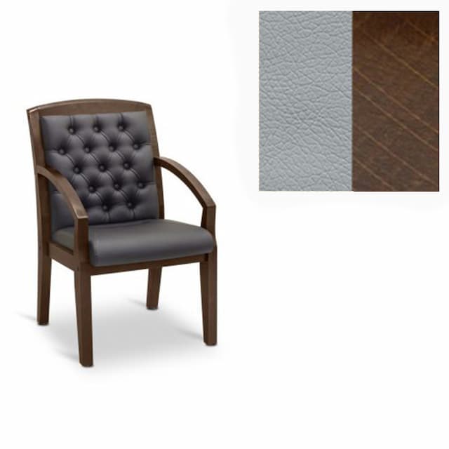 Кресло посетителя Юнитекс Граф+с утяжкой экокожа премиум светло-серая CN1132/дерево-орех