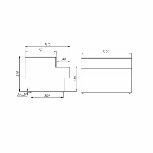 Прилавок нейтральный Полюс BAVARIA 2 GC110 N 1,25-7 1005,1006 (П-1,25 Carboma GC110)